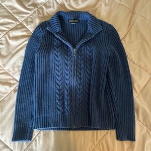 Land’s End Blue Cable Knit Zip-Up Sweater Jacket